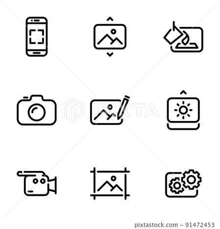 Set of black vector icons, isolated on white background, on theme Photo, video mastering Set of black vector icons, isolated on white background, on theme Photo, video mastering 91472453