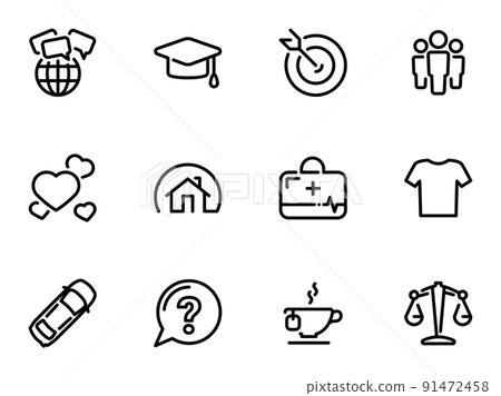 Set of black vector icons, isolated on white background, on theme Social Human Needs 91472458