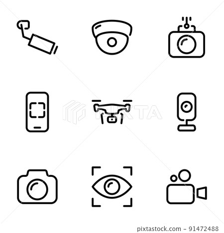 Set of black vector icons, isolated on white background, on theme CCTV Camera 91472488