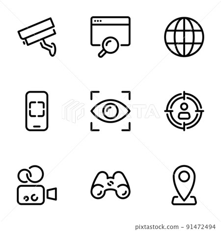 Set of black vector icons, isolated on white background, on theme Observation technologies 91472494