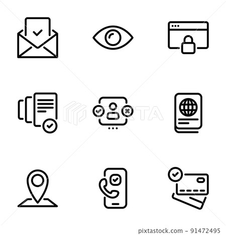 Set of black vector icons, isolated on white background, on theme Verification 91472495