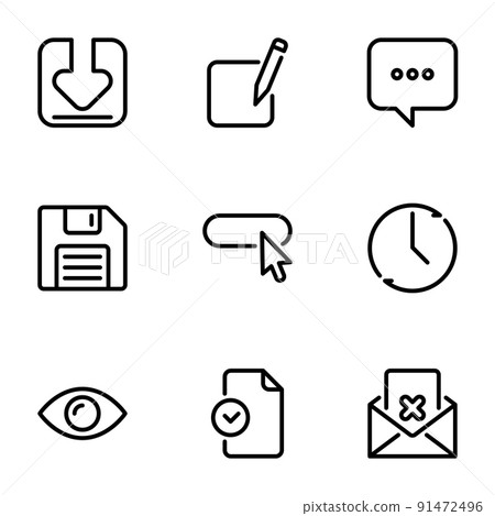 Set of black vector icons, isolated on white background, on theme Loading, editing documents and files for verification. Submit 91472496