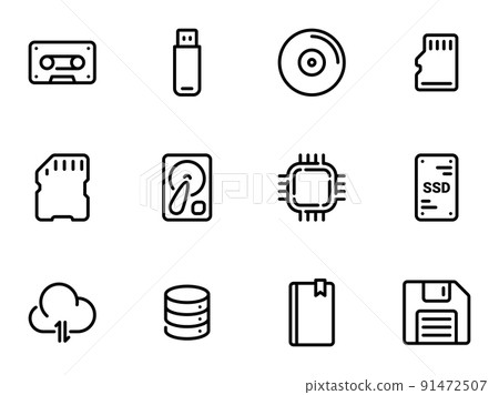 Set of black vector icons, isolated on white background, on theme Data storage 91472507