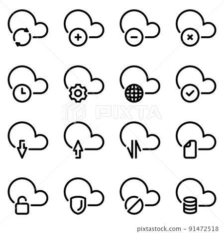 Set of black icons isolated on white background, on theme Computer cloud Set of black icons isolated on white background, on theme Computer cloud 91472518