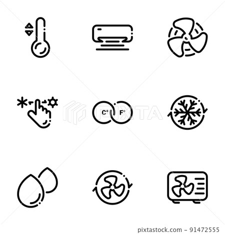Set of black icons isolated on white background, on theme Air-conditioning 91472555