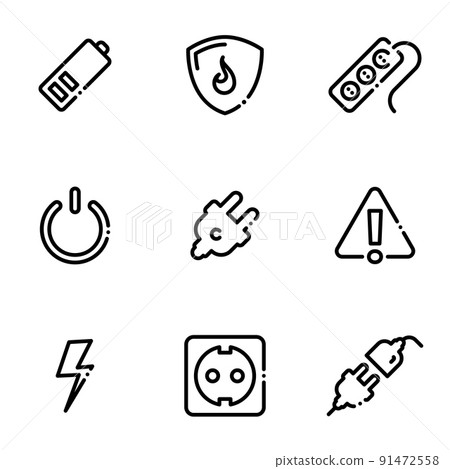 Set of black icons isolated on white background, on theme Power socket 91472558