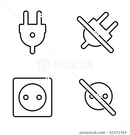 Set of black icons isolated on white background, on theme Power socket 91472565