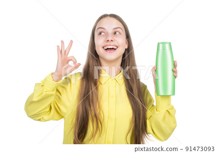 skin lotion bottle. ok. presenting cosmetic product for teen. kid use shower gel. 91473093