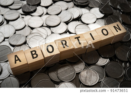 Image of abortion | Blocks and coins labeled "ABORTION" 91473651