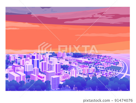Beautiful cityscape and living scenery. Creating a city where people can live brightly and the nature and housing blend together. 91474076