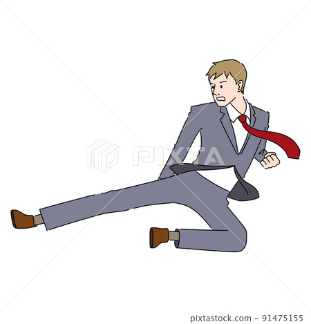 飛踢商人的插圖（白色背景、矢量、剪裁） 91475155