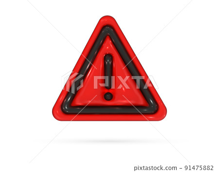 Caution sign 3d. Hazard warning sticker. Danger, attention and important exclamation mark in triangle. Realistic vector render design element. 91475882