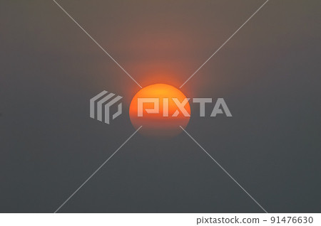 Rising sun in morning in foggy weather. 91476630