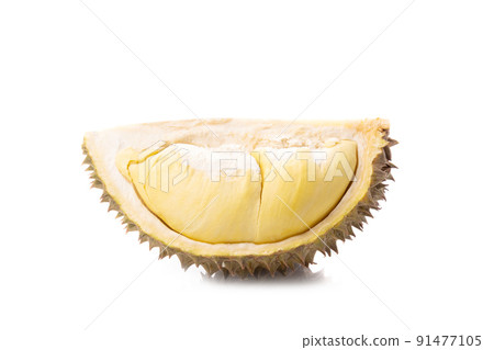 Piece of peel Durian fruit isolated on white 91477105