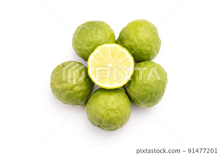 Slice of Thai bergamot isolated on white background. Food and healthcare concept 91477201