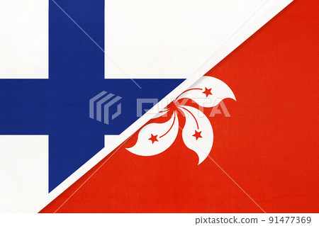 Finland and Hong Kong, symbol of country. Finnish national flags. 91477369