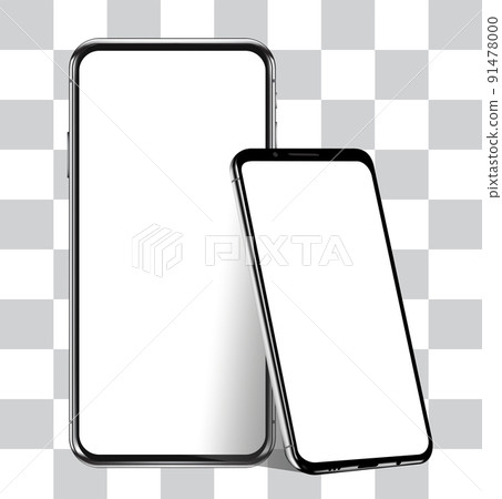 Two phones mockup front and side view vector on transparent background. Two phones mockup front and side view vector on transparent background. 91478000