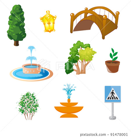 Fountains Cartoon Set. Outdoor gardening decorative symbols nature water fountains vector collections Fountains Cartoon Set. Outdoor gardening decorative symbols nature water fountains vector collections 91478001
