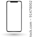 Smartphone mockup template realistic front view of phone display with empty white screen. Vector 91478002