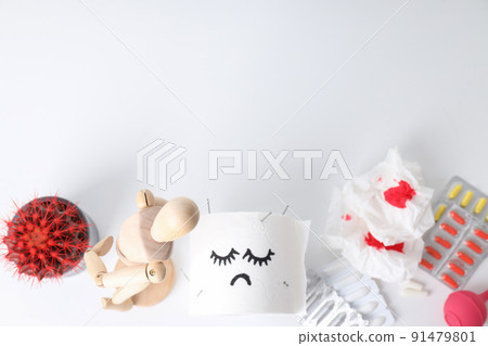 Concept of healthcare with hemorrhoids accessories on white background 91479801