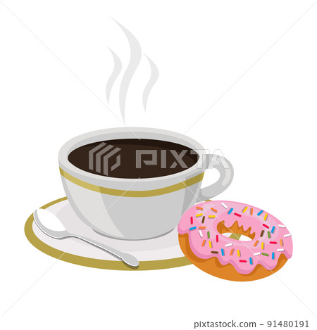 Black coffee cup with donut food 91480191
