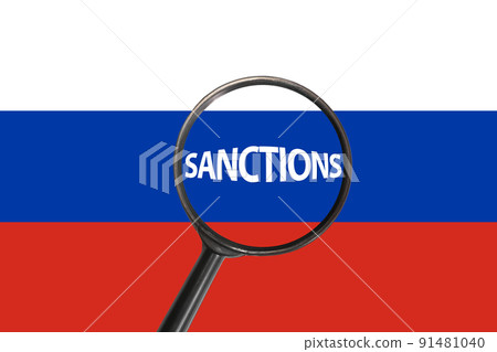 Sanctions against Russia with magnifier glass 91481040