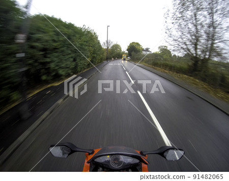 Motorcycle in motion - a view from rider position 91482065