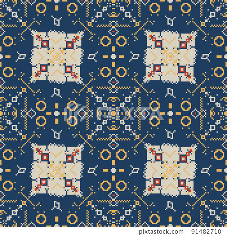 blue ethnic pattern with pixel and geometric... - Stock Illustration ...