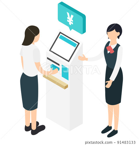 Women and clerical staff using self-checkout Women and clerical staff using self-checkout 91483133