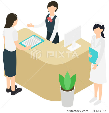 A woman submitting a questionnaire at the clinic A woman submitting a questionnaire at the clinic 91483134