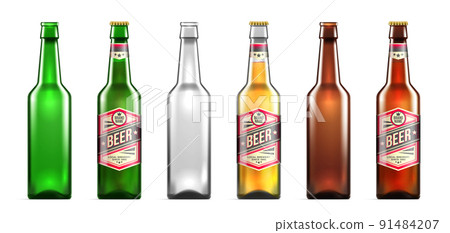 Realistic Beer Bottles Icon Set 91484207