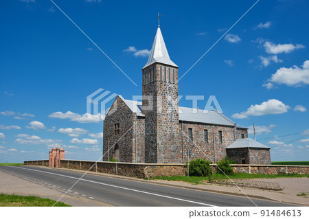 Old ancient catholic church of the Virgin Mary in roman style, Bolshaya Rogoznitsa, Grodno region, Belarus. Old ancient catholic church of the Virgin Mary in roman style, Bolshaya Rogoznitsa, Grodno region, Belarus. 91484613