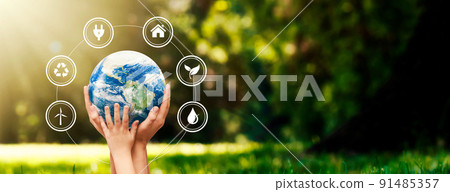 Hands raised to Earth. Environment protection 91485357