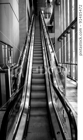 black and white image of a modern escalator in shanghai black and white image of a modern escalator in shanghai 91485472