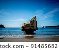 A lonely rock is standing in the ocean in New Zealand. 91485682