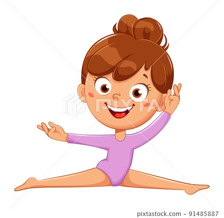 Cute little girl gymnast doing acrobatic exercise 91485887