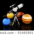 3d Illustration of telescope and planet of solar system, clipping path included 91485891