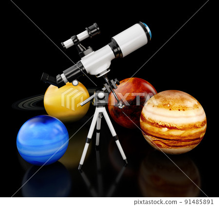3d Illustration of telescope and planet of solar system, clipping path included 3d Illustration of telescope and planet of solar system, clipping path included 91485891
