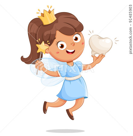 Cute little tooth fairy with crown Cute little tooth fairy with crown 91485903