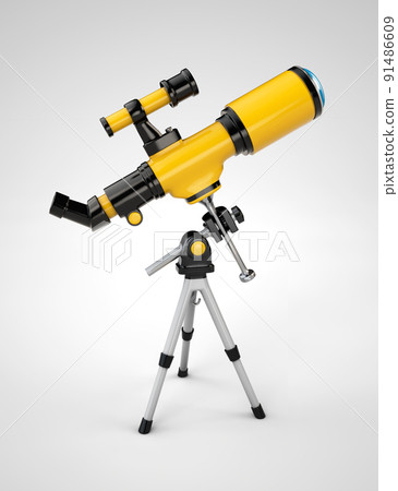 3d Rendering of yellow telescope on a tripod, clipping path included 3d Rendering of yellow telescope on a tripod, clipping path included 91486609