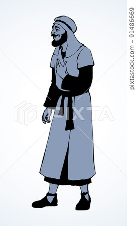 Jewish man in old clothes. Vector drawing 91486669
