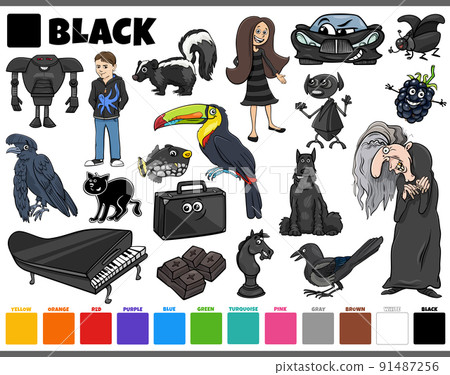 set with cartoon characters and objects in black set with cartoon characters and objects in black 91487256