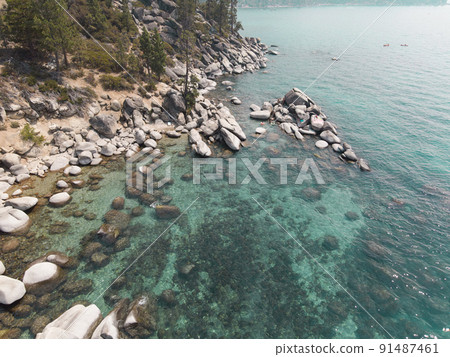 Crystal clear Lake Tahoe rocky shoreline near by Bonsai rock 91487461