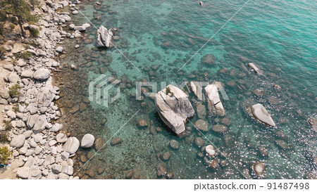 Crystal clear Lake Tahoe rocky shoreline near by Bonsai rock Crystal clear Lake Tahoe rocky shoreline near by Bonsai rock 91487498