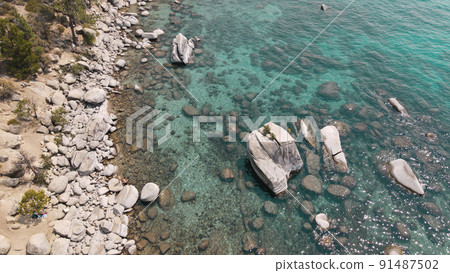 Crystal clear Lake Tahoe rocky shoreline near by Bonsai rock Crystal clear Lake Tahoe rocky shoreline near by Bonsai rock 91487502
