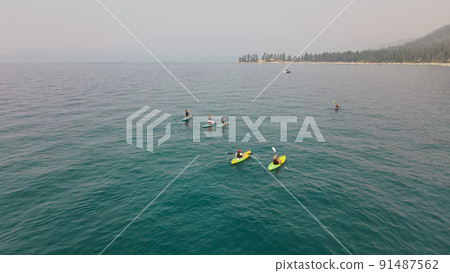 Paddle boarding on the Lake Tahoe 91487562