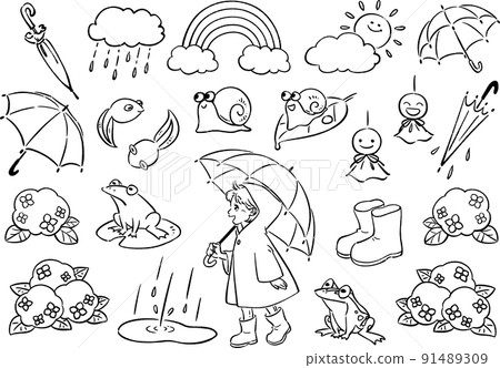 手寫風格可愛的雨季插圖線描素材集 手寫風格可愛的雨季插圖線描素材集 91489309