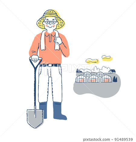 Farmer man and greenhouse 91489539