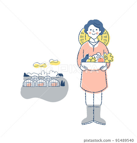 Farmer woman and greenhouse with harvest 91489540