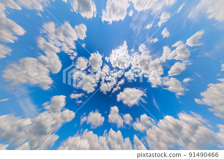blue sky with white clouds at summer day ultra wide angle rectlinear projection in upward direction blue sky with white clouds at summer day ultra wide angle rectlinear projection in upward direction 91490466